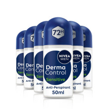 NIVEA MEN Derma Control Sensitive Roll On Anti-Perspirant, 6 x 50ml, 72H Protection for Sensitive Skin.