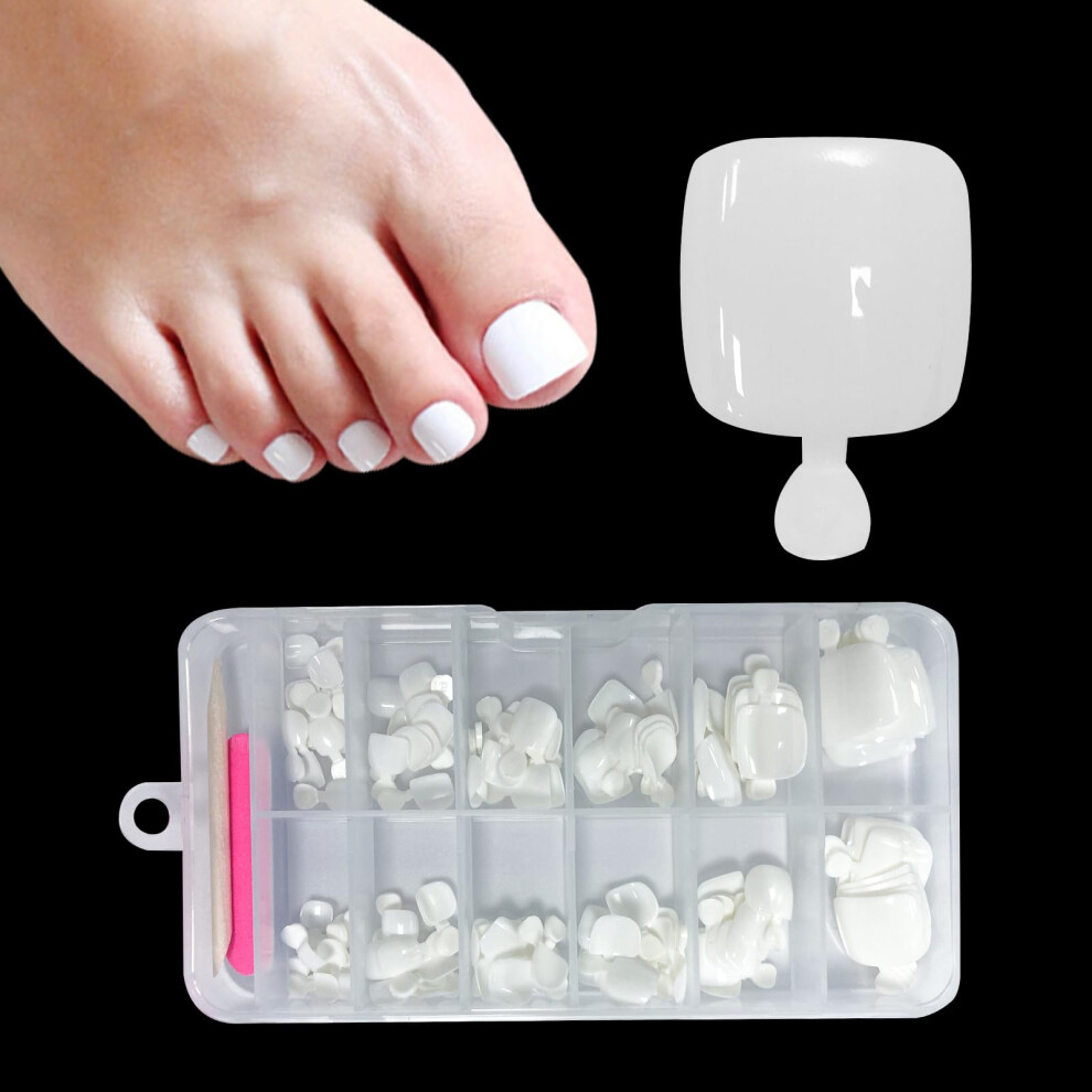 Zahrvia 120Pcs French Tip False Toe Nails, Ready-To-Use Press On Toenail, Acrylic Fake Nails 12 Sizes Stick On Toenails For Women French Tip Gift For