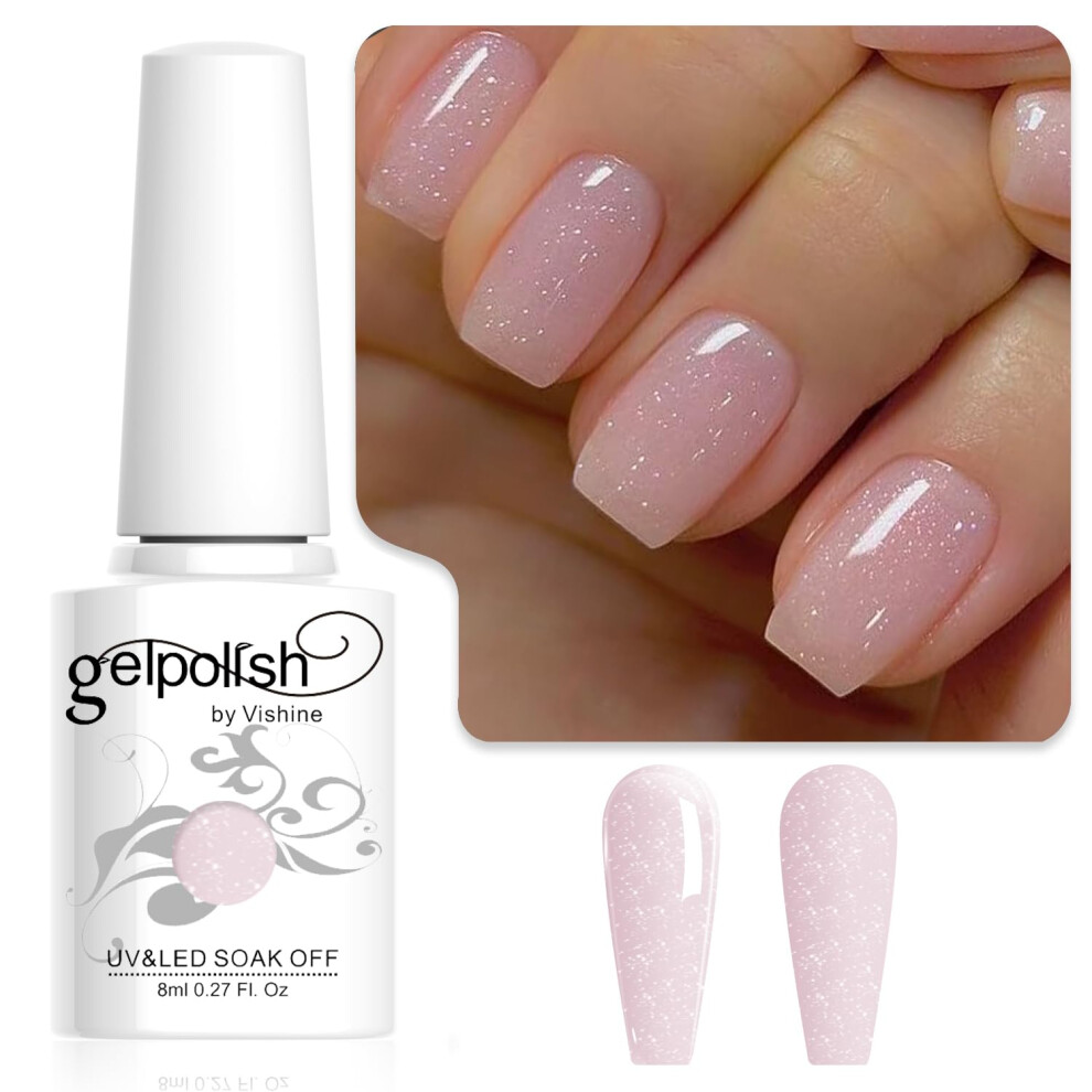 Vishine Pink Glitter Nude Gel Polish Iridescent Shimmer Jelly Neutral Color Skin Tone Clear 8Ml Sparkle Natural Soak Off Uv Led Cured For