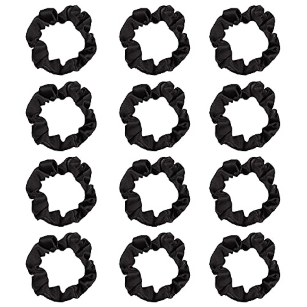 Pimoys Unisex Black 12Pcs Satin Hair Scrunchies, Silk Hair