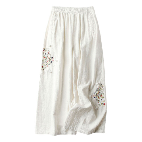 (White, 3XL) Linen Blend Wide Leg Pants for Work & Commuting 1