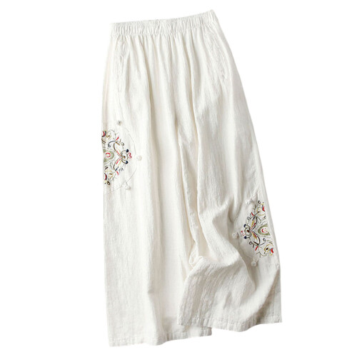 (White, 3XL) Linen Blend Wide Leg Pants for Work & Commuting 2