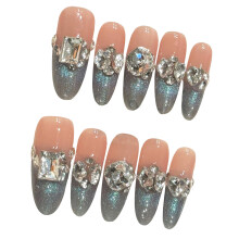 (M) 10PCS Glossy Rhinestone False Nails for Party & Daily