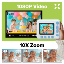 Kinderen Instant Print Camera 1080P HD Digitale Camera met 2,4 Inch IPS Scherm 10X Optische Zoom Inclusief 32GB TF Kaart Blauw