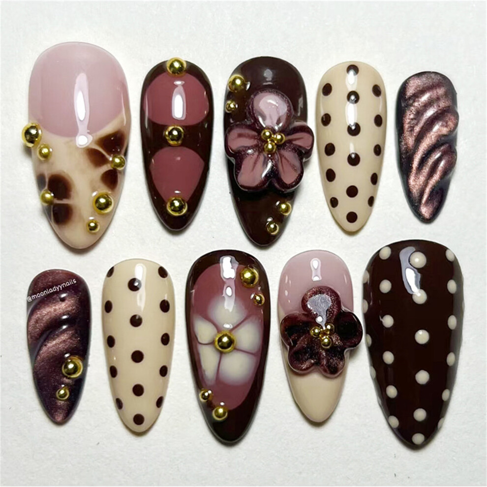 Dcph-Clothing 30Pcs French False Nails With Golden Beads