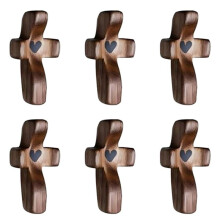 6X Kreuze, Herz, Ermutigung, Geschenk, Holz, Fingerspitze, Stressabbau, Geschenke, Taschenkreuze, Geschenk, Handgehaltene Holzkreuze