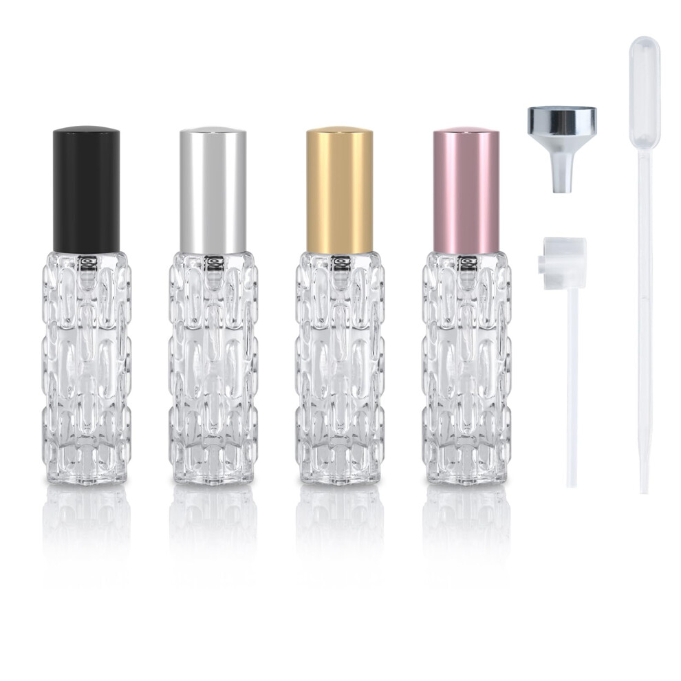 Yohyien 4 Pcs Travel Perfume Atomiser Refillable 10Ml, Glass Perfume Travel Bottle, Portable Aftershave Atomiser Spray Bottle