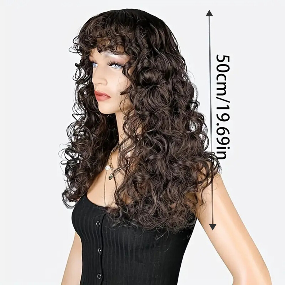 Roc-Electron (Black Brown) Fluffy Synthetic Long Curls Wig For Party & Daily