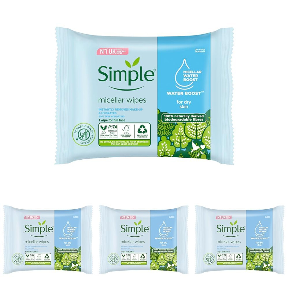 Simple Micellar Wipes 20 (Pack Of