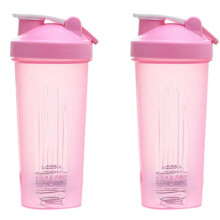 2X Shaker Cup Sports Portable Pratique Remuer Tasse 600Ml Plastique Shakers Bouteille Adultes Rose