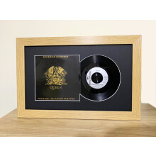 (Oak) 7-Inch Vinyl Record & Sleeve Frame: Black Mount, Choice of Frame Color (17.75" x 12")