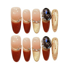 (3444, XS) Glam Rhinestone Party Nails 10Pcs