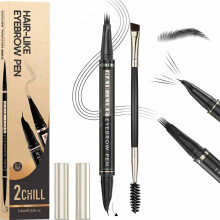 2CHILL 30 Curved Eyebrow Pencil, Magic 2 in 1 Eyebrow Pen Pro, Waterproof Eye Brow Pen with 4 Tips, Vivid Microblading Brow Pencils for Women