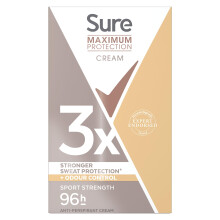 Sure Women Maximum Protection Sport Strength Antiperspirant Deodorant Cream Stick with 3x stronger* sweat protection for 96 hour sweat and odour