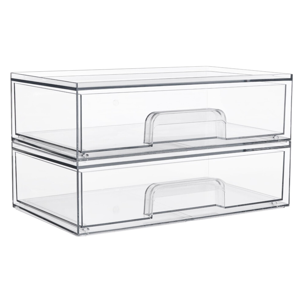 Vtopmart 2 Pack Clear Small Stackable Storage Drawers, Acrylic Bathroom Makeup Organiser, Plastic Storage Box For Vanity, Under Sink