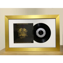 (Gold) Framed 7-Inch Vinyl Record Art: White Mount, Choice of Frame Color (17.75" x 12")