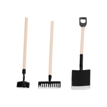 12 Scale Miniature Garden Tools Alloy Wooden Dollhouse Rake Shovel Black