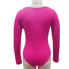 Women Long Sleeve Bodysuit Wide Neckline Buttoned Slim Fit Rose Red M