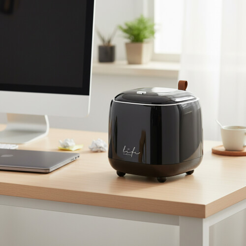 (Black) Dual Layer ABS Trash Can w/ Flip Lid 1