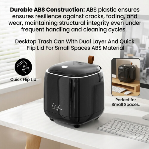 (Black) Dual Layer ABS Trash Can w/ Flip Lid 2