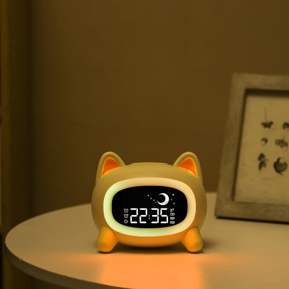 White Cute Alarm Clock For Rooms Featuring Noise Lullabies And Colorful Night Lights
