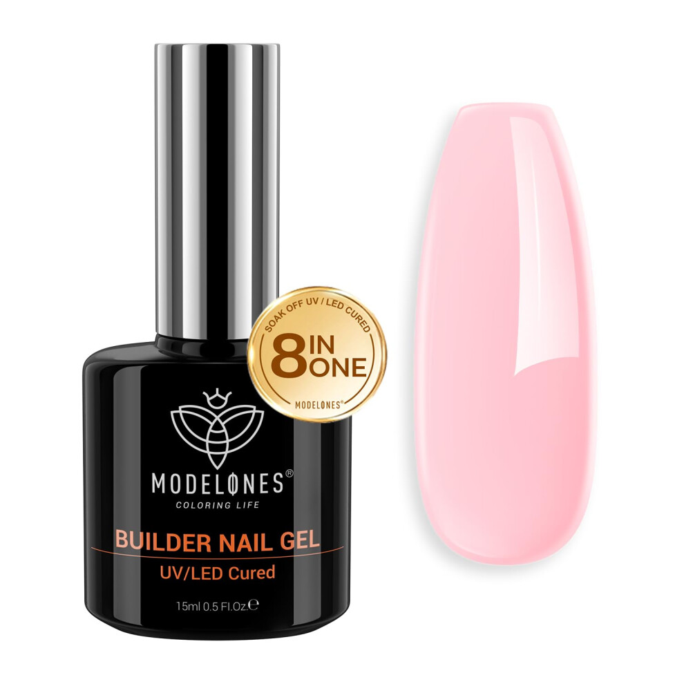 Modelones Pink 8-In-One Gel Builder For Nails, Hard Gel Strengthener & Color Base In A 15Ml Bottle