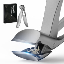 FERYES Angled Head Long Handled Toenail Clipper for Seniors - Large Wide Jaw Nail Clipper with Catcher for Thick Nails - Easier Trimming