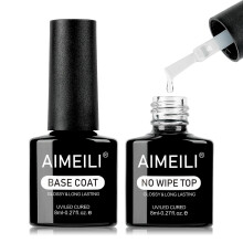 AIMEILI Gel Nail Polish No Wipe Gel Top and Base Coat Set - Shine Finish and Long Lasting Soak Off UV LED Nail Lamp Gel Base Top Coat Nail Art Design