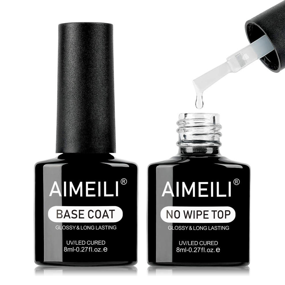 Aimeili Gel Nail Polish No Wipe Gel Top And Base Coat Set - Shine Finish And Long Lasting Soak Off Uv Led Nail Lamp Gel Base Top Coat Nail Art Design