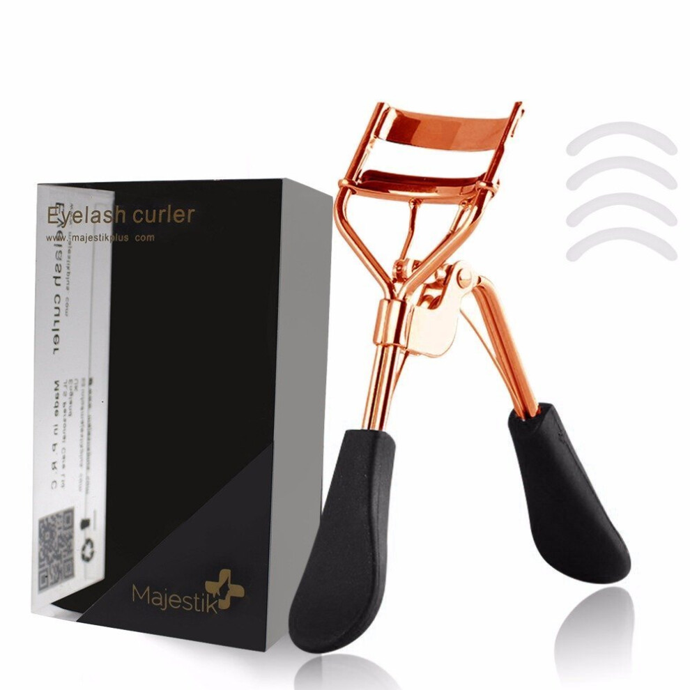 Majestik+ Gold Eyelash Curler With 4 Refill Pads Rose Designed For No Pinching Or Pulling Just Dramatically Curled Eyelashes & Lash Line In Seconds By