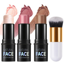 3Pcs Contour Highlighter Blush Sticks with Brush - Cream Contour Bronzer Stick for Cheeks Eyes Lips