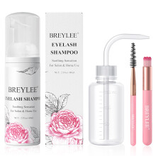 BREYLEE Lash Shampoo, 60ml+Rinse Bottle+Wand+Brush, Eyelash Extension Cleanser for Extensions, Lash Wash, Lash Bath, Lash Cleaner