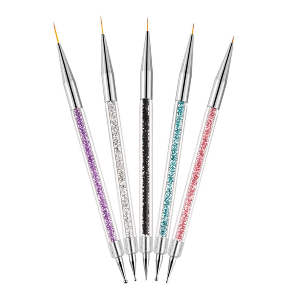 Lawaleishe 5 Pcs Nail Art Brushes,Double Ended Nail Art Liner Brush,Nails Dotting Painting Drawing Pens,Pull Line Painted Pen Nails Dotting Tools Set For Diy