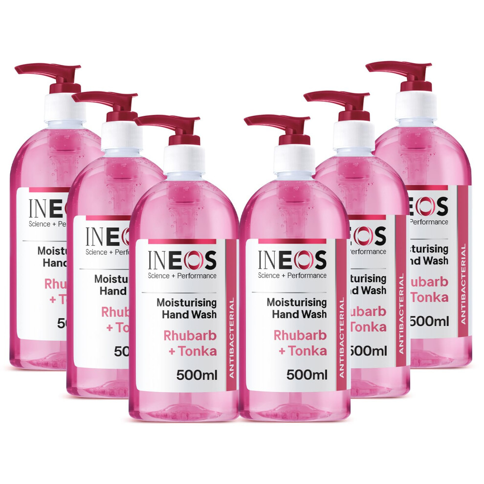 Ineos - Liquid Hand Soap - Moisturising - Handwash With Rhubarb & Tonka - 6 Bottles X 500Ml, Packaging May Vary