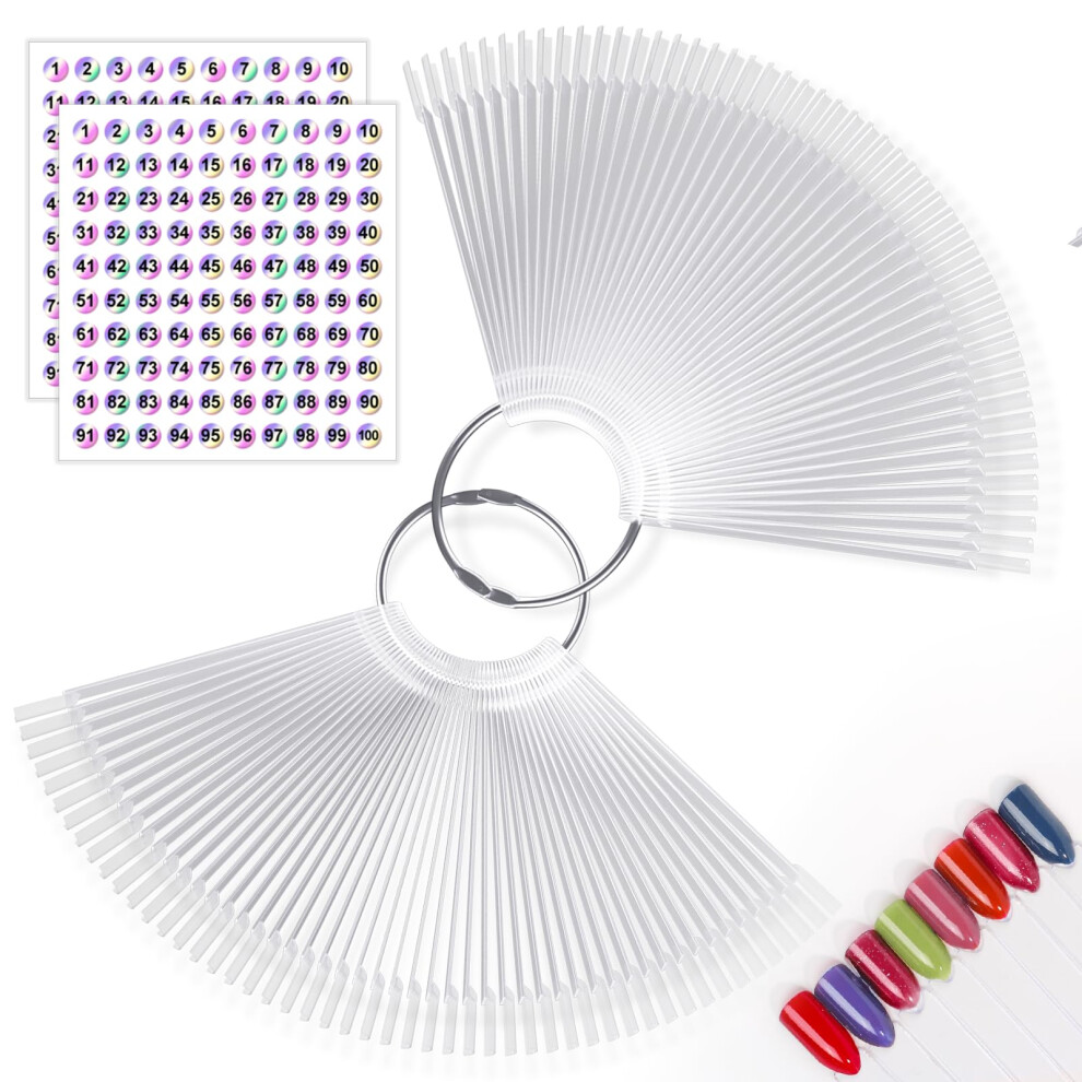 Cositte 100 Pcs Nail Swatch Sticks With Labels, Clear Nail Display With Ring Holder, Nail Polish Practices Sticks, Nail Art Display For Nail Art Polish