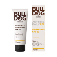 BULLDOG SKINCARE Anytime Daily UV Moisturiser SPF 30 For Men, Safflower Seed Extract, Protects & Hydrates Skin, Suitable For All Skins, 75 ml