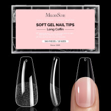 MelodySusie Long Coffin Nail Tips - 300Pcs Clear Acrylic, Half Matte Full Cover Press on Nails for DIY Extension & Salon Use