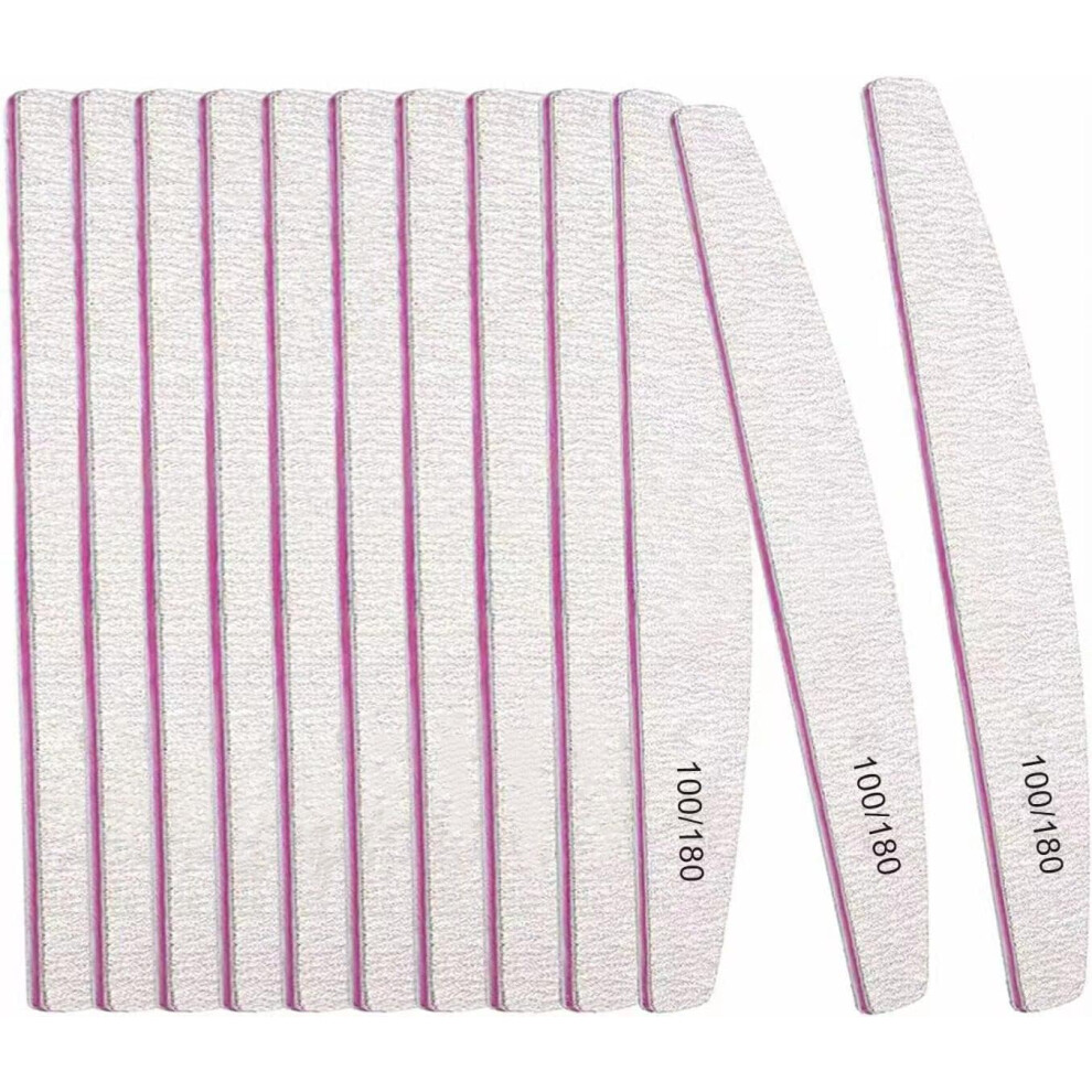 Breezo 12Pcs Professional Nail Files Double Sided Emery Board 100/180 Grit Washable Nail Files