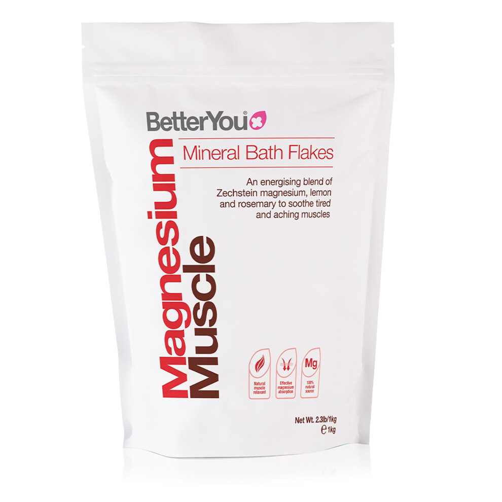 Betteryou Magnesium Muscle Mineral Bath Flakes, Natural Source Magnesium Chloride Bath Flakes To Sooth Aching Muscles, Sports Recovery Salts