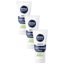 NIVEA MEN Sensitive Face Moisturiser (75ml), Men's Moisturiser with 0% Alcohol, Made for Sensitive Skin, Men's Skin Care Essentials (Pack of 3)