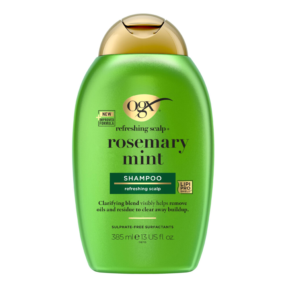 Ogx Refreshing Scalp With Rosemary Mint Shampoo, Clarifying Blend To Remove Excess Oil And Residue, Clears Away Buildup, Sulfate Free, 385Ml