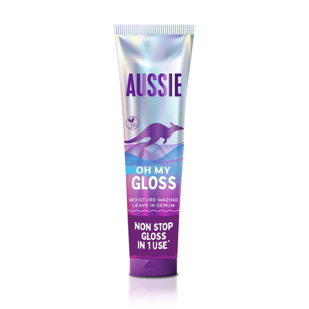 Aussie Oh My Gloss Moisture-Mazing Leave-In Treatment Lightweight Serum 160Ml, Moisture & Shine Booster For Dull Hair. With Jojoba, Safflower & A