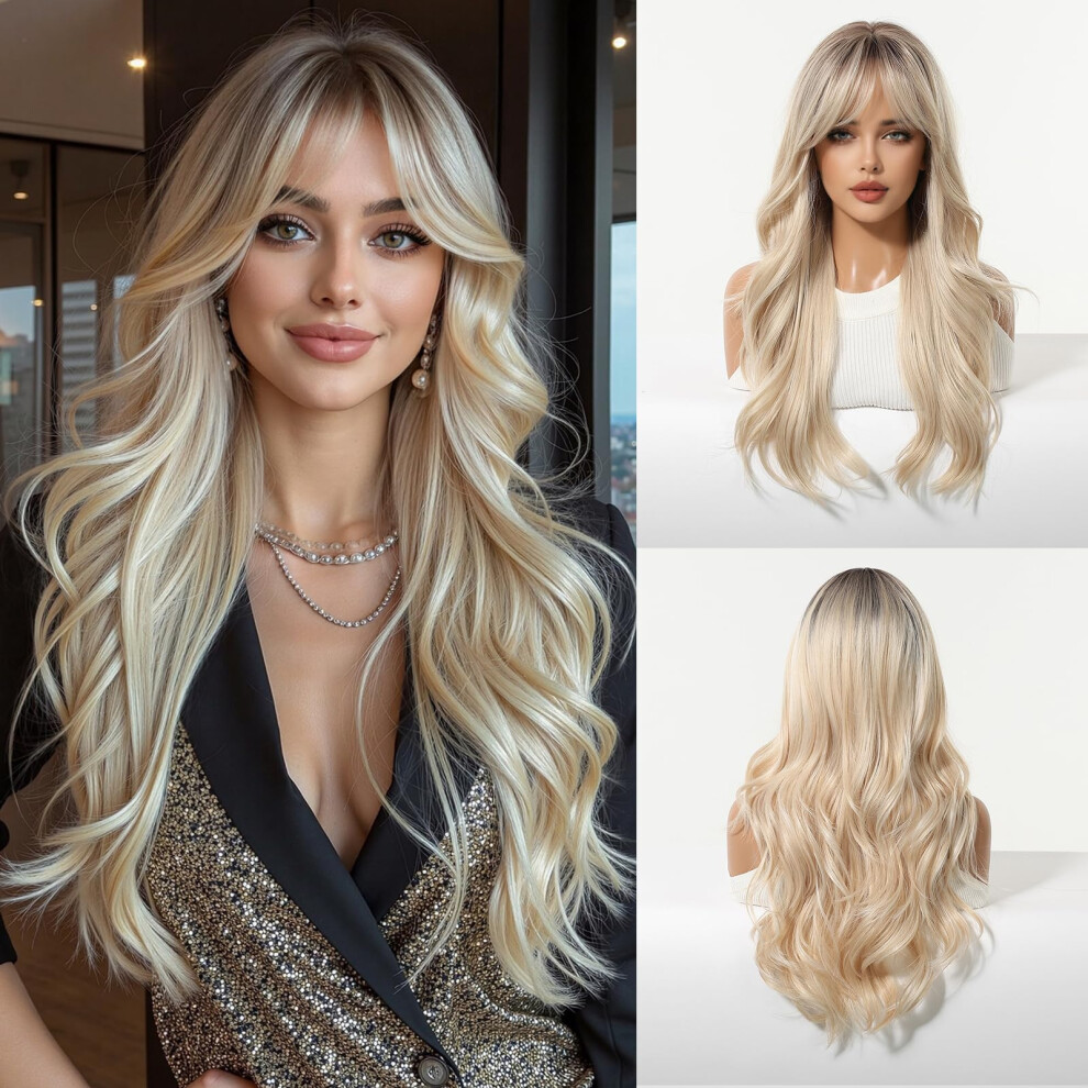 Esmee Unisex Long Wavy Ombre Blonde Wigs