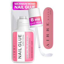 Super Strong Brush-On Nail Glue for False Nails, Press Ons, Acrylics & Tips (8ml) AIRRE Quick Dry Extra Strong Nail Bond Adhesive for Press-On Fake