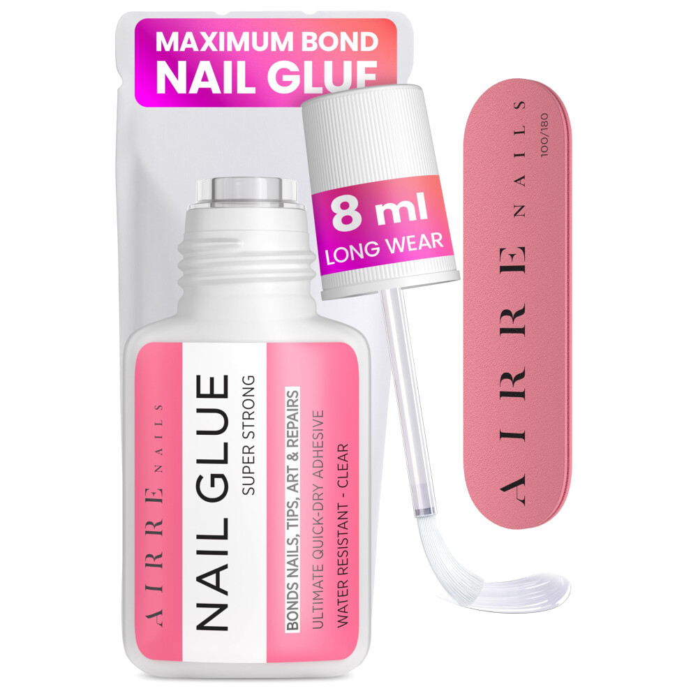 Airre Nails Super Strong Brush-On Nail Glue For False Nails, Press Ons, Acrylics & Tips (8Ml) Airre Quick Dry Extra Strong Nail Bond Adhesive For Press-On Fake