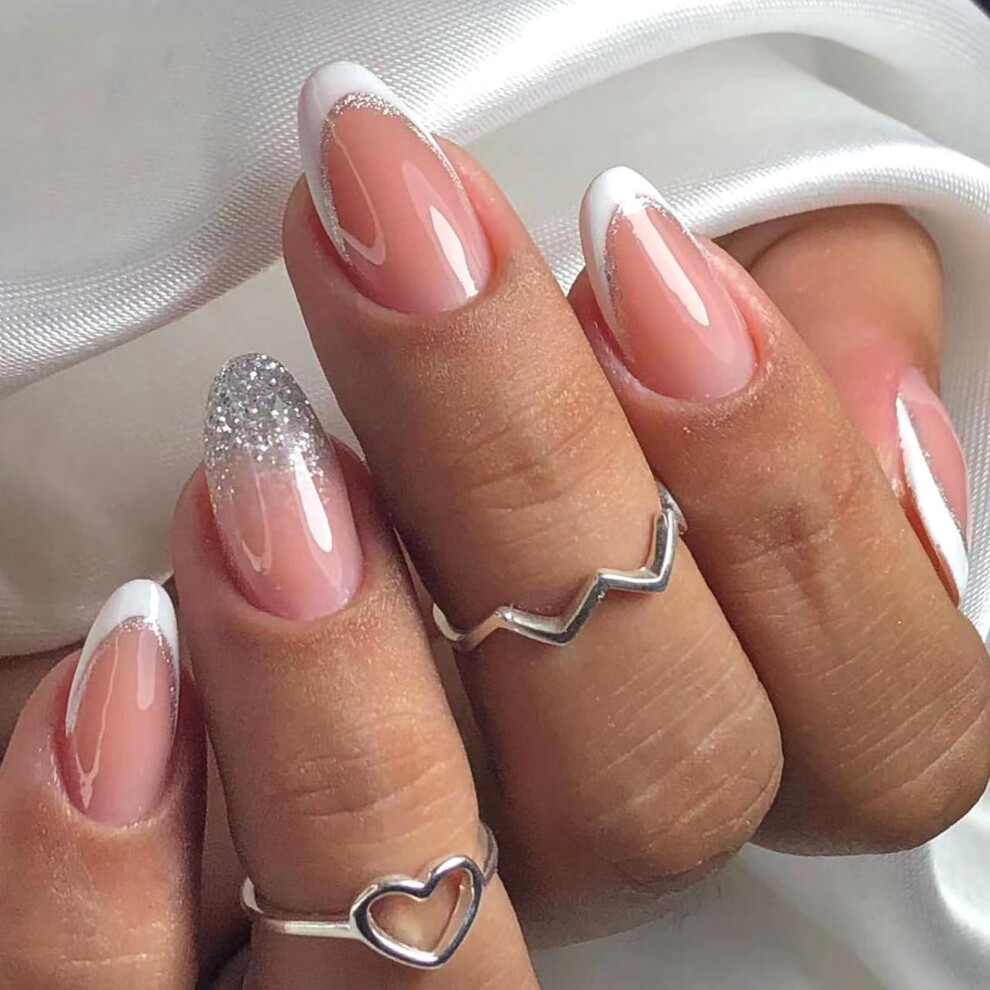 Dmq French False Nails, 24Pcs Almond