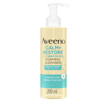 Aveeno Face CALM+RESTORE Foaming Cleanser, Removes Makeup + Waterproof Mascara, Gel to Foam, For Sensitive Skin, Fragrance Free 200ml