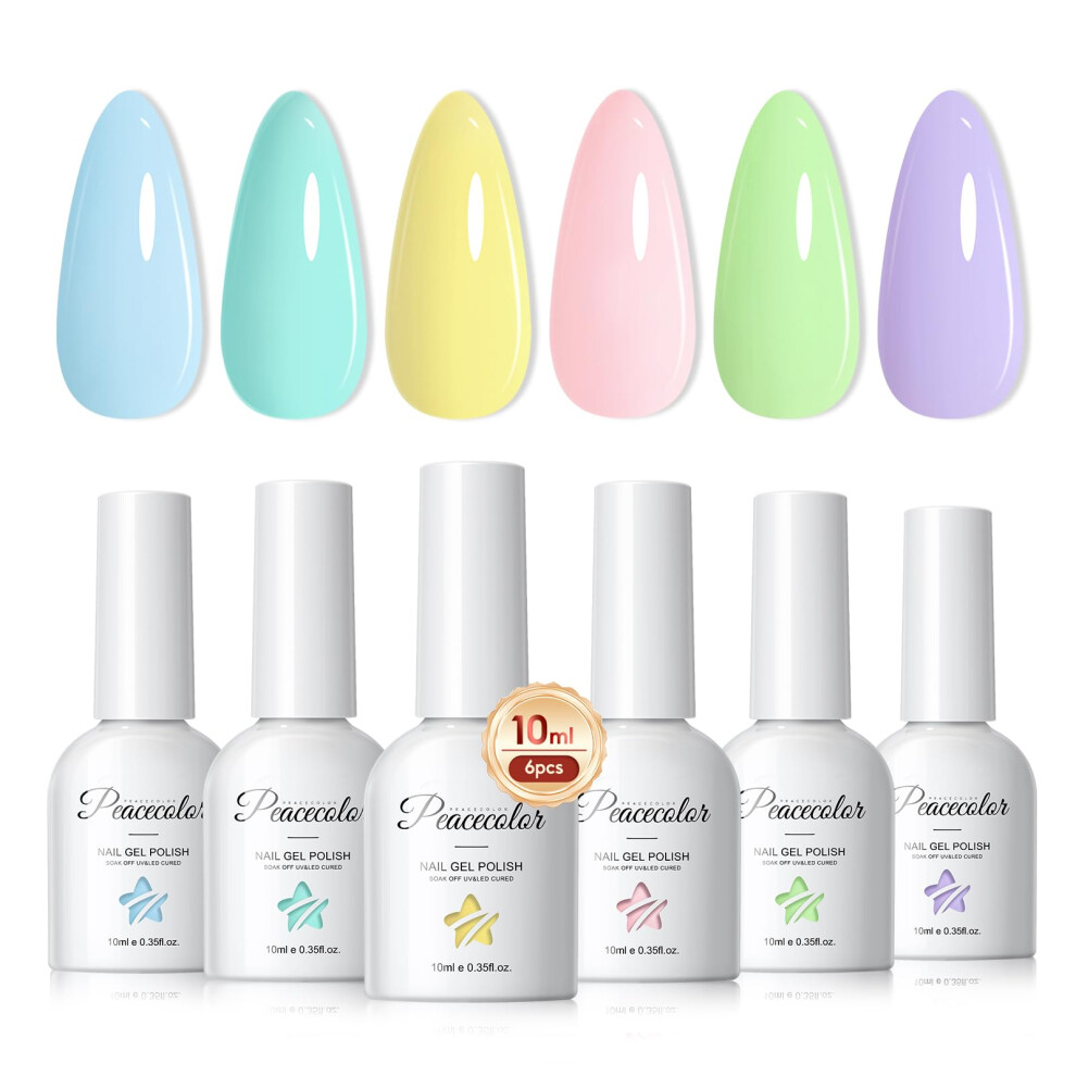 Peacecolor Pink/Blue/Purple Gel Nail Polish - 6 Colours 10Ml Pastel Gel Polish Set Butter Yellow Green Macaron Colours Soak Off Nail Polish Art