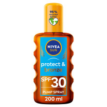 NIVEA SUN Protect & Bronze Oil Sunscreen Spray SPF 30, 200ml. Immediate UVA/UVB, Pro-Melanin Natural Tanning, Water-Resistant.