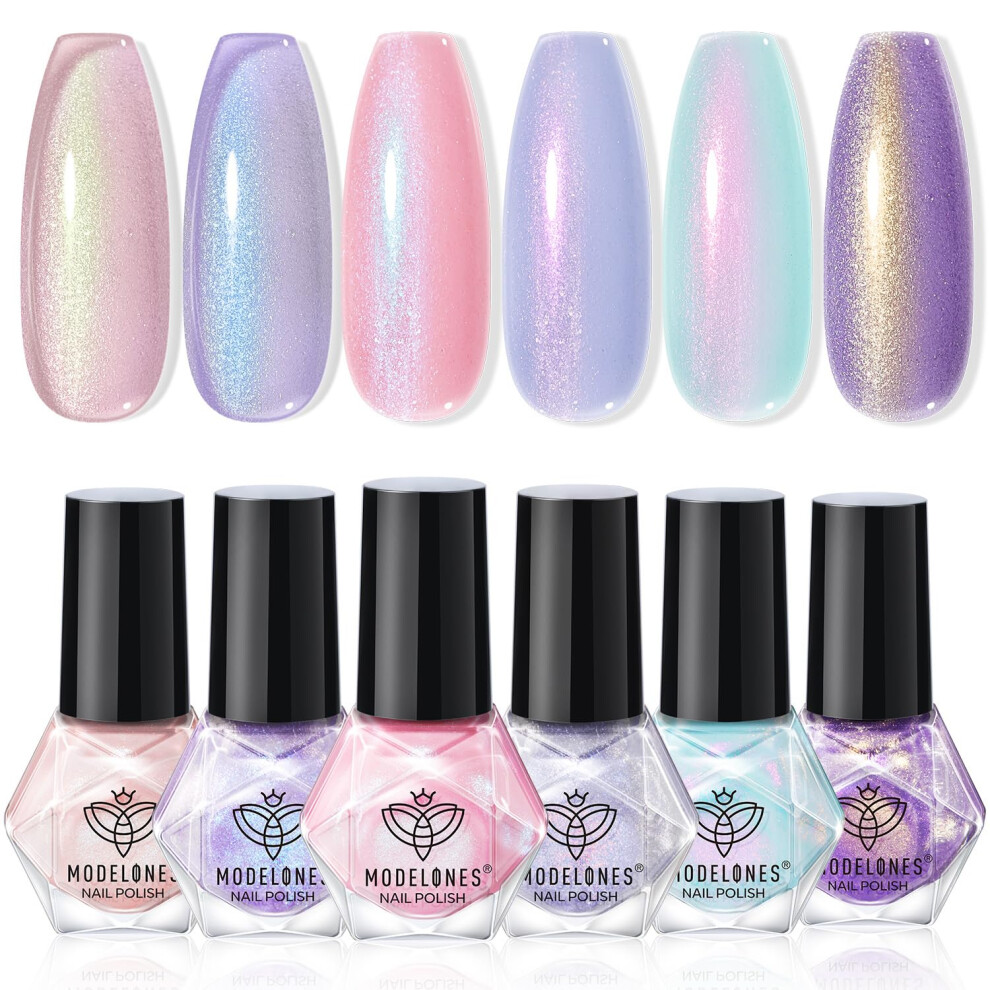 Modelones Silver/Pink/Purple Nail Polish Set 6 Colors